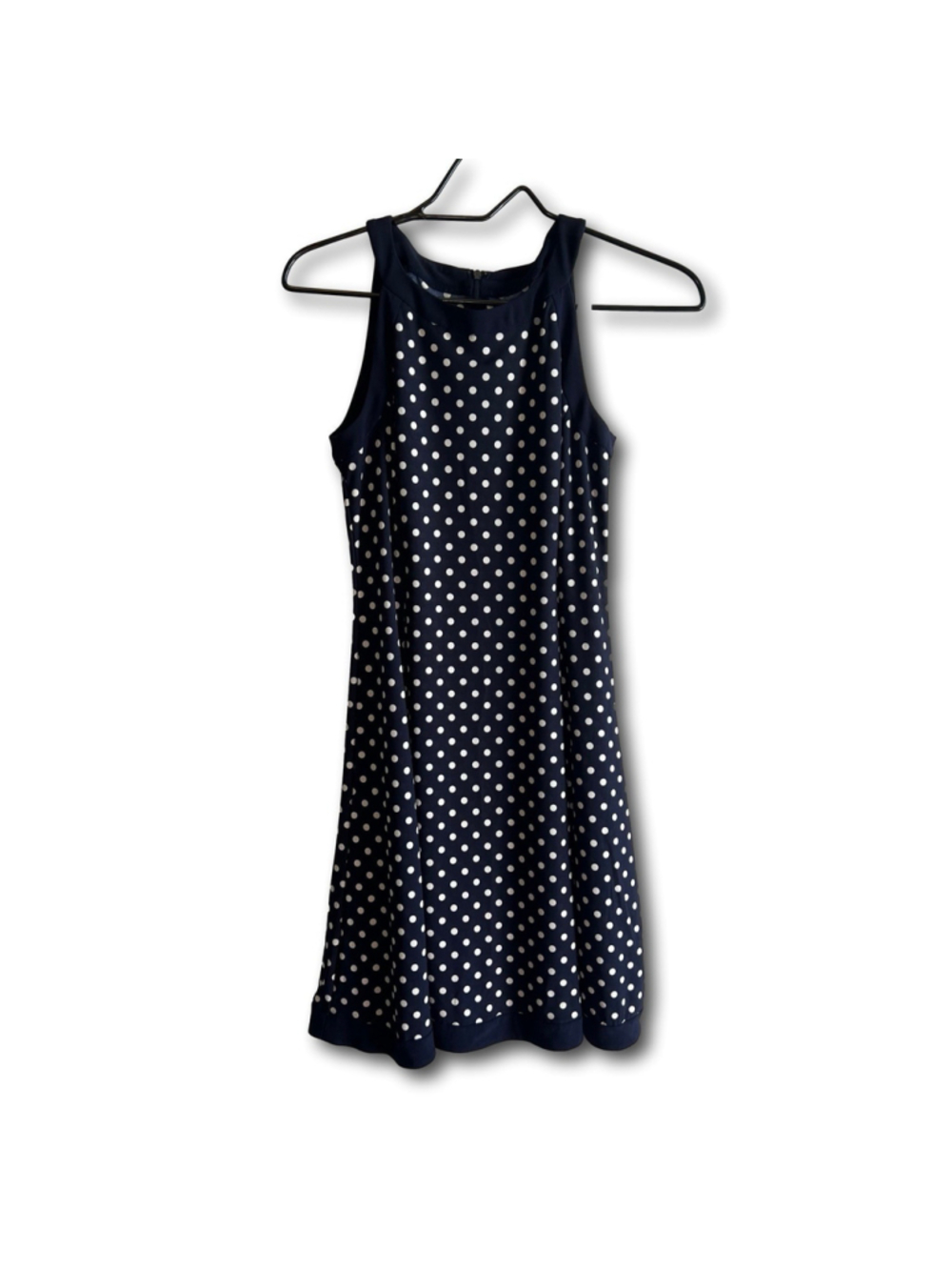 Womens Navy Blue White Polka Dot Fit & Flare Sleeveless Dress Size Small